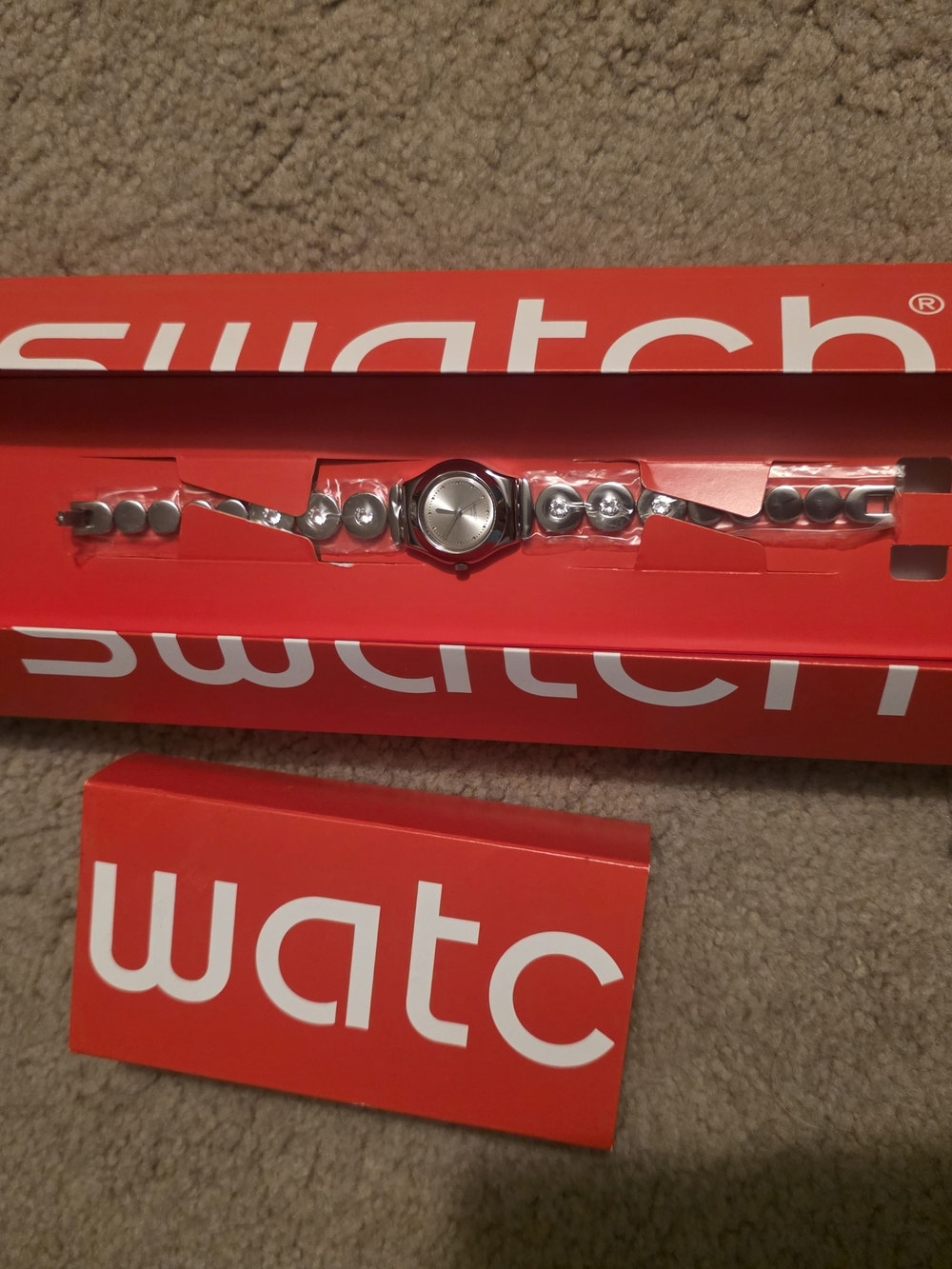 Swatch Irony Lady Inspirance Silver Dial Crystal Watch YSS317G - New Open Box